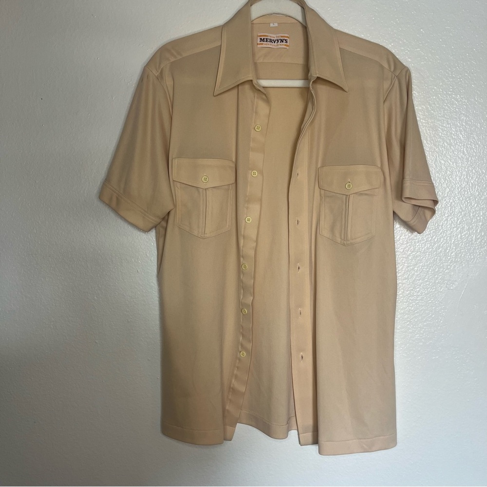 Vintage- Mervyns 70's Luxur Knit Short Sleeve Button Up
